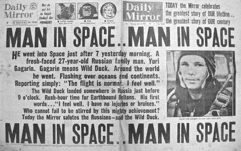 Imagen de Yuri Gagarin en el Espacio y aquí la prensa