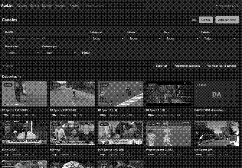 Imagen de AceList - Aplicación para ordenar los streams de Acestream
